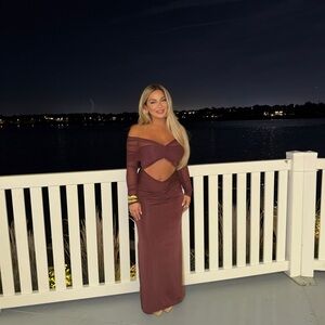 Meshki Off-Shoulder Burgundy Long Sleeve Dress